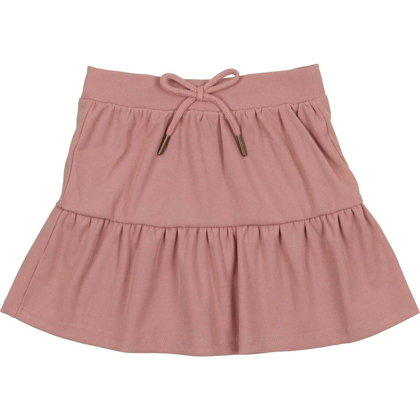 Ribbed Berry Tired Ruffle Hem Short Skirt