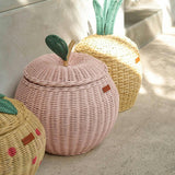 Handcrafted - Apple Storage Basket Pink (Medium) - Rattan Wicker