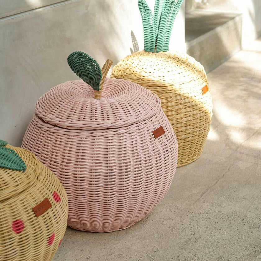 Handcrafted - Apple Storage Basket Pink (Medium) - Rattan Wicker