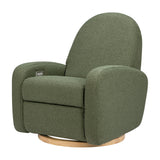 Nami Electronic Recliner & Swivel Glider Recliner With Usb Port in Olive Boucle with Light Wood Base