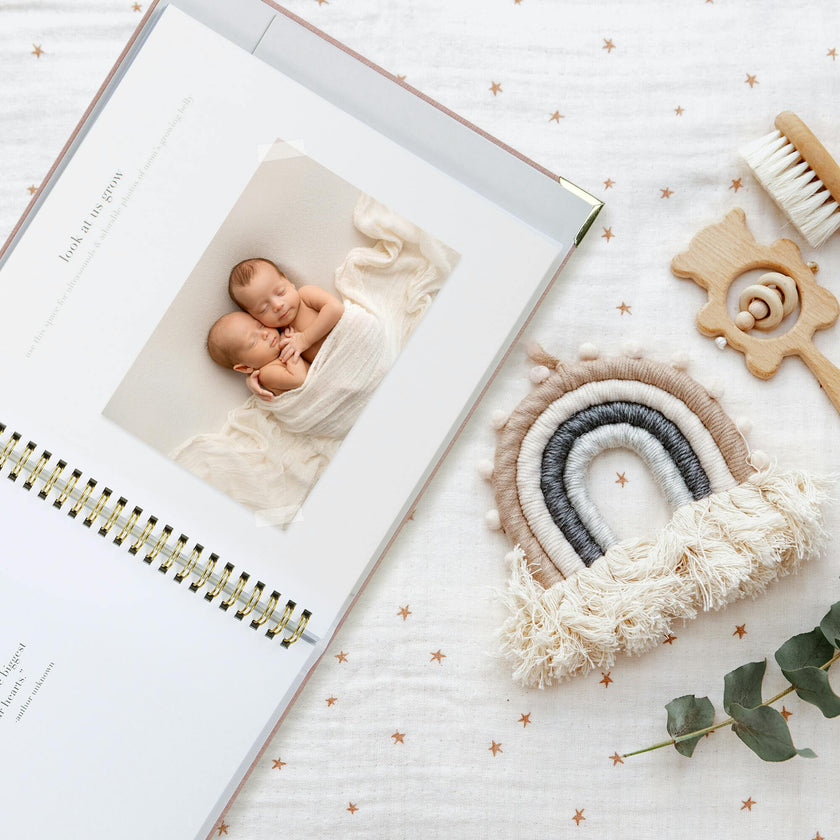 Keepsake Baby Memory Book for Boys and Girls - Timeless First 5 Year Baby Book - Linen Journal Scrapbook & Photo Album - Record Every Milestone Birth to Age 5