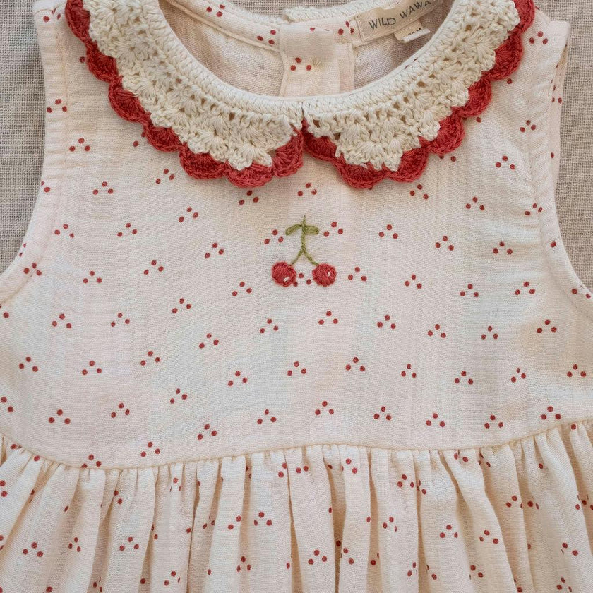 Crochet Collar Dress in Red Dot/Cherry