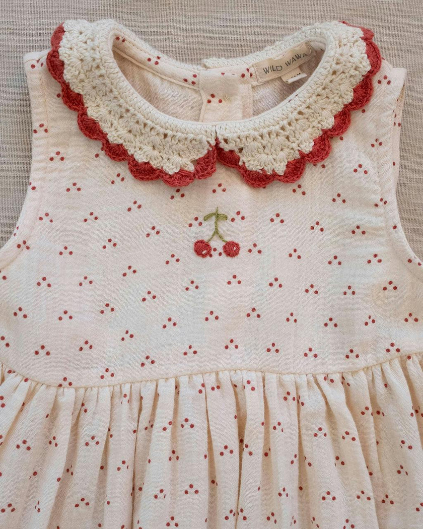 Crochet Collar Dress in Red Dot/Cherry
