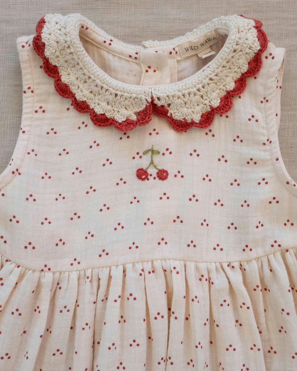 Crochet Collar Dress in Red Dot/Cherry
