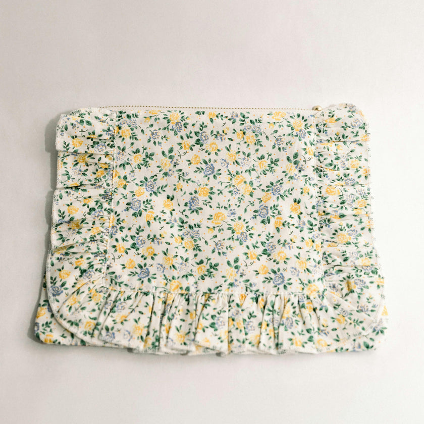 Buttercup Bloom Timeless Floral Ruffle Zipper Pouch