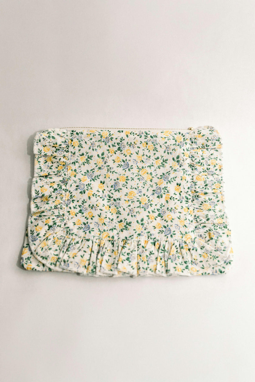 Buttercup Bloom Timeless Floral Ruffle Zipper Pouch