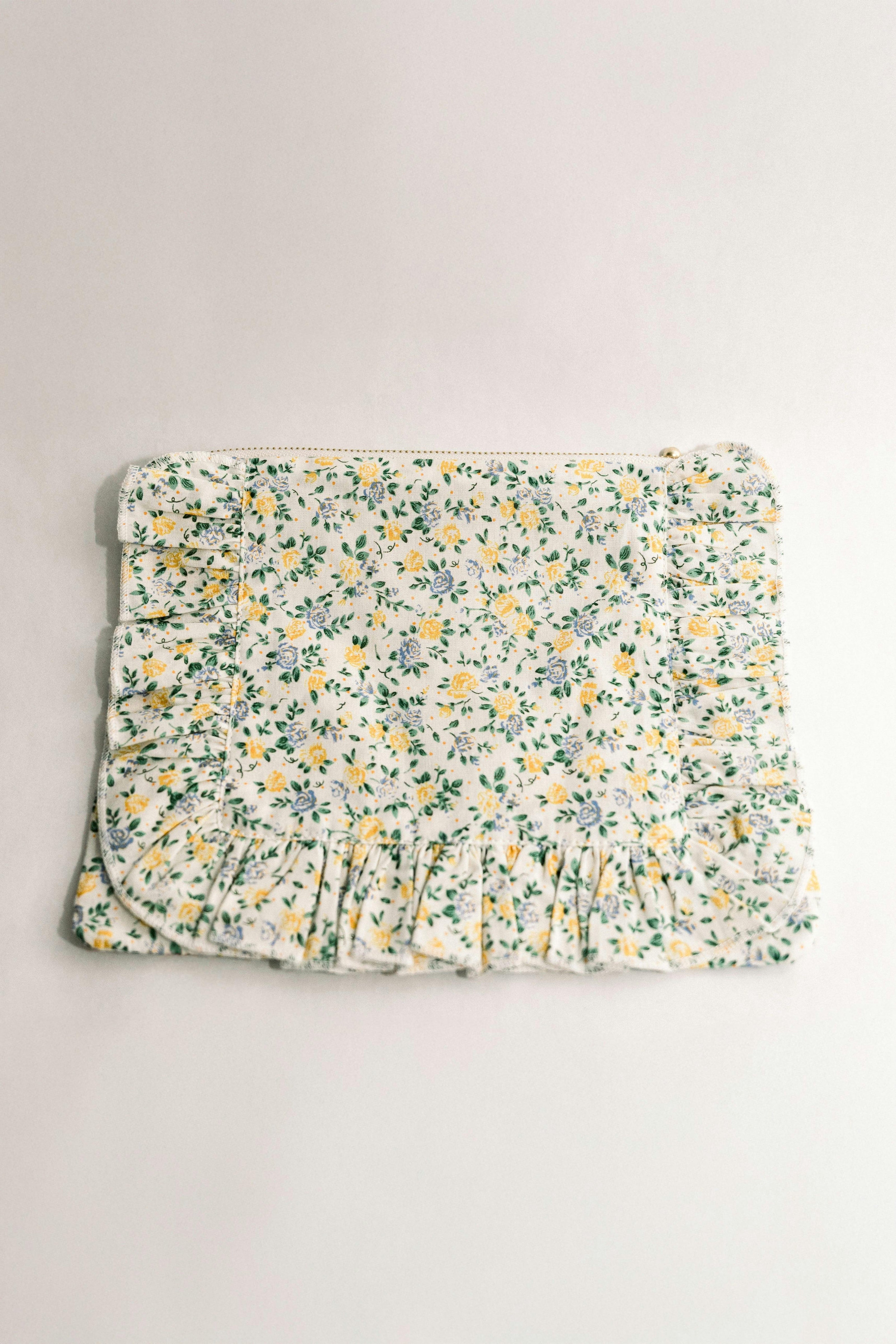 Buttercup Bloom Timeless Floral Ruffle Zipper Pouch