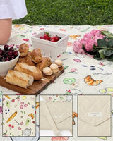 Cream Quilted Fold Up Picnic Blanket with Floral Picnic Print