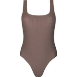 women's cocoa gingham square neck one piece