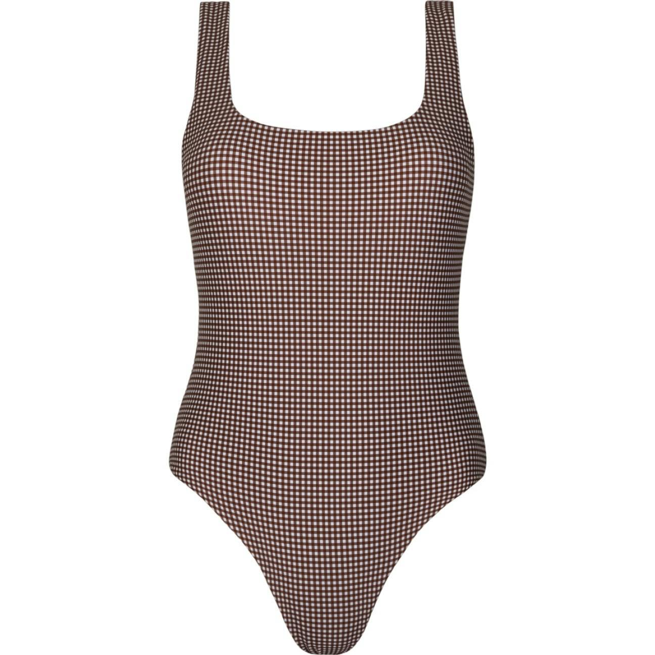women's cocoa gingham square neck one piece