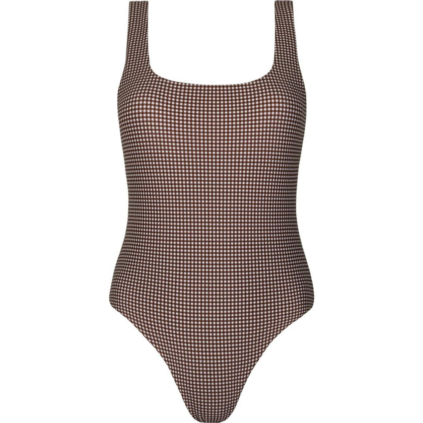 women's cocoa gingham square neck one piece