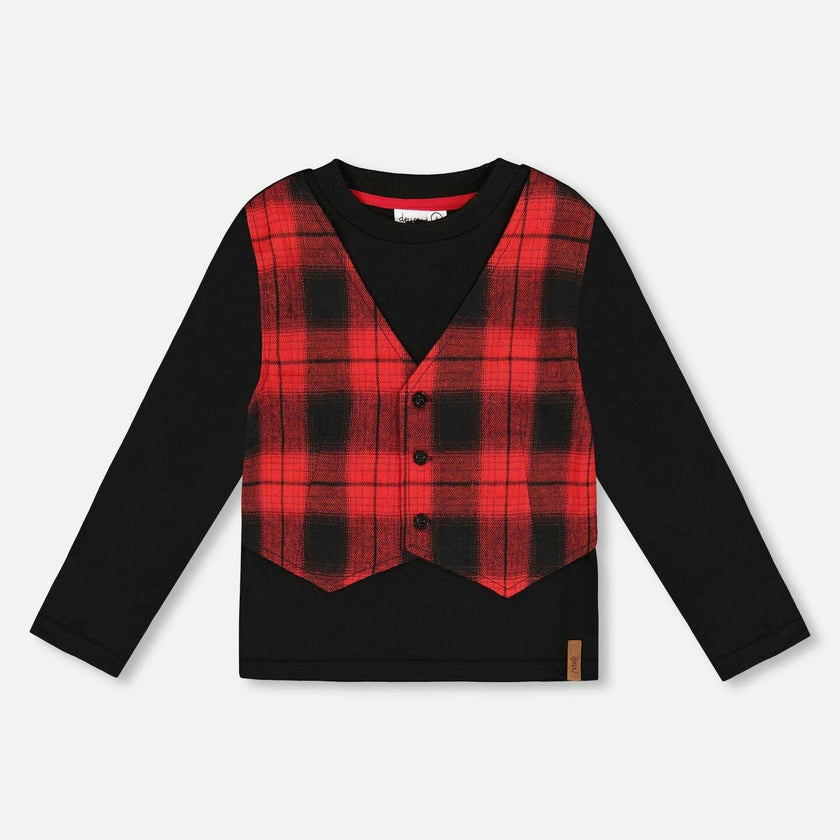 T-Shirt with Plaid Vest Red and Black
