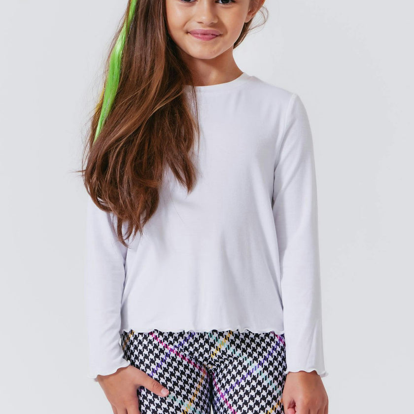 Girls Lettuce Edge Crew Neck Long Sleeve T-Shirt