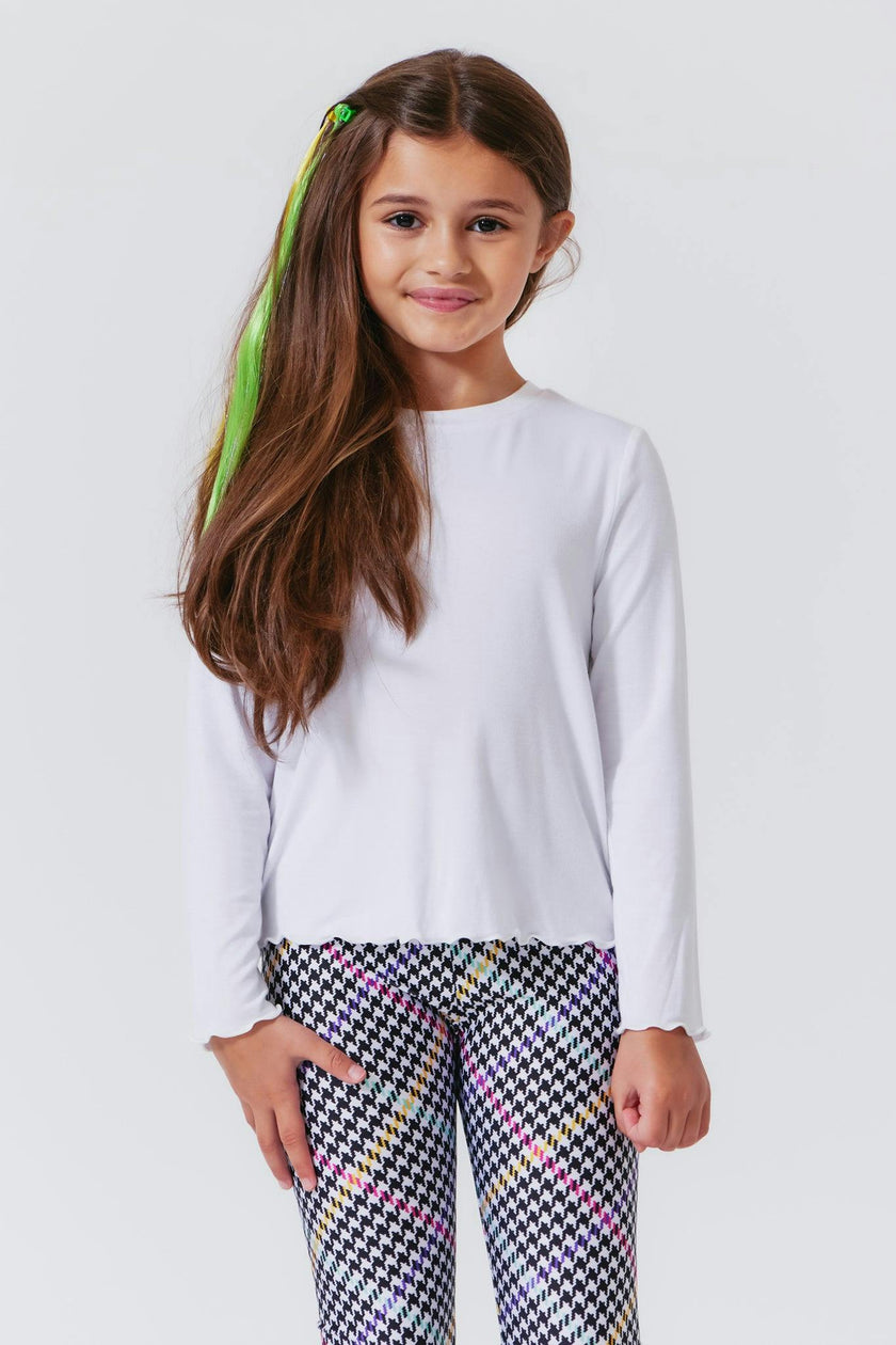 Girls Lettuce Edge Crew Neck Long Sleeve T-Shirt