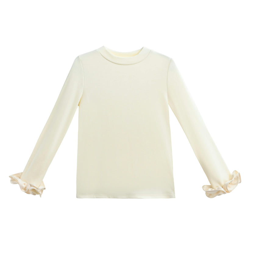 Champagne Top with Satin Ruffle Cuffs