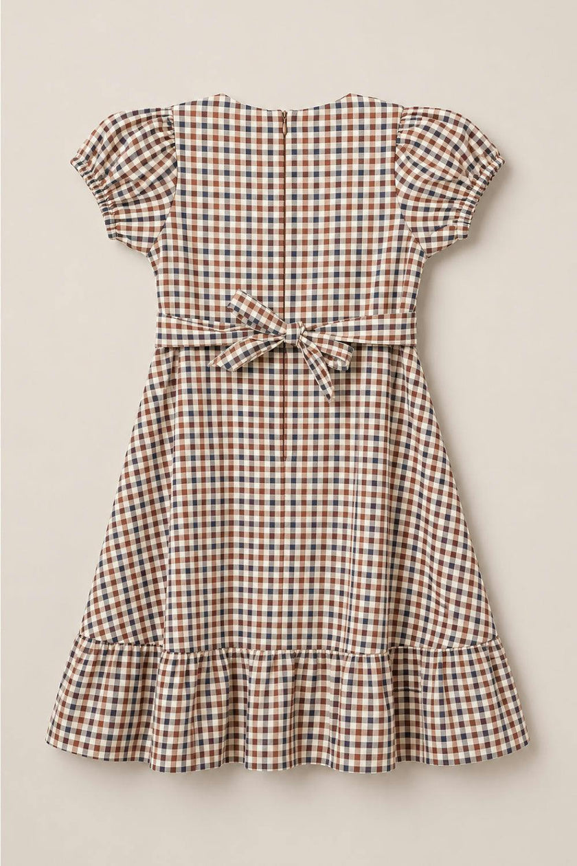Teen Connie Short Sleeve Dress in Chestnut Gingham