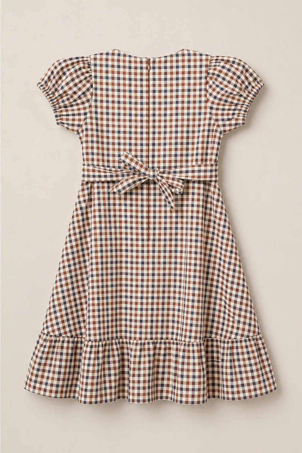 Teen Connie Short Sleeve Dress in Chestnut Gingham