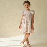 Organic Short Sleeve Flutter Dress - Pink Bloom