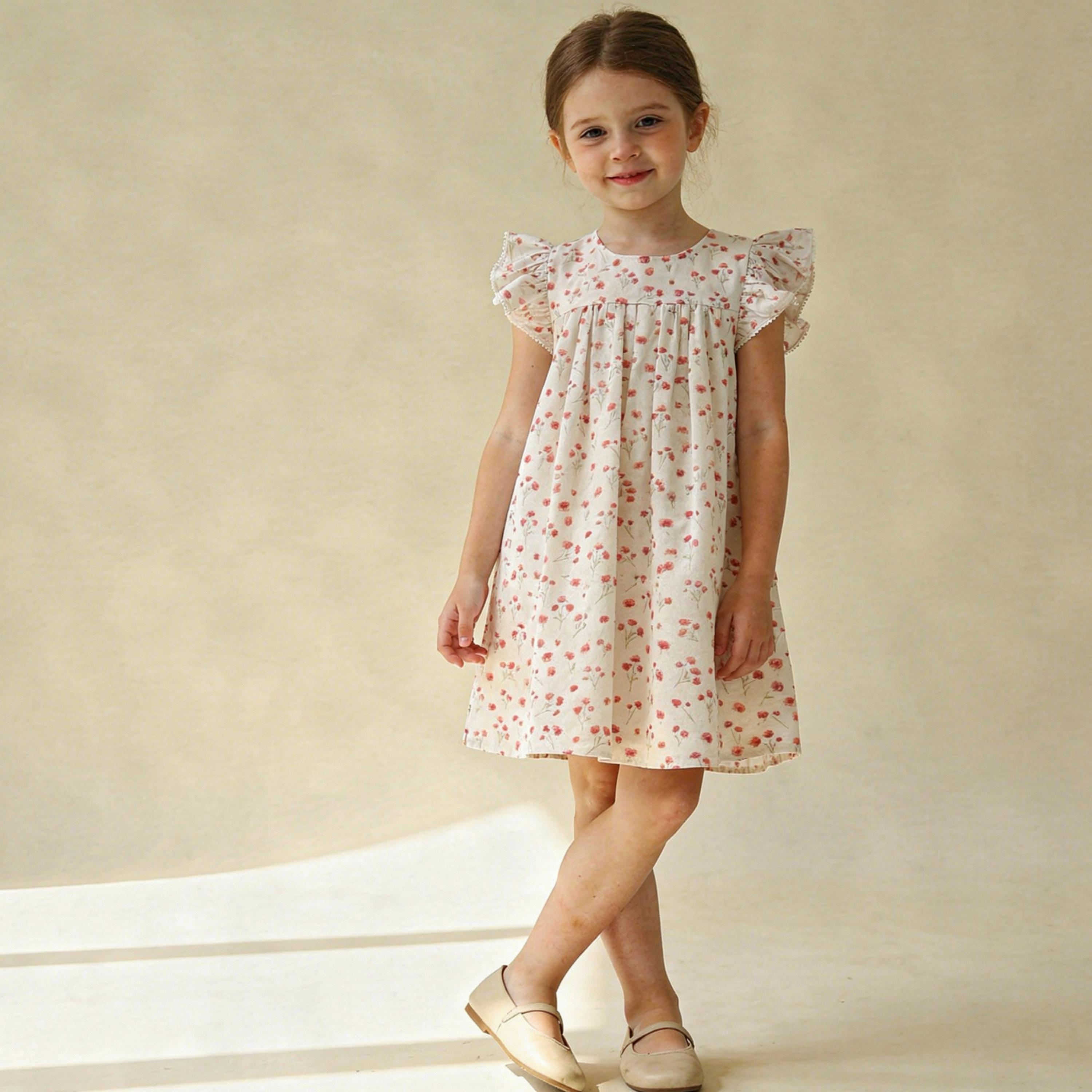 Organic Short Sleeve Flutter Dress - Pink Bloom