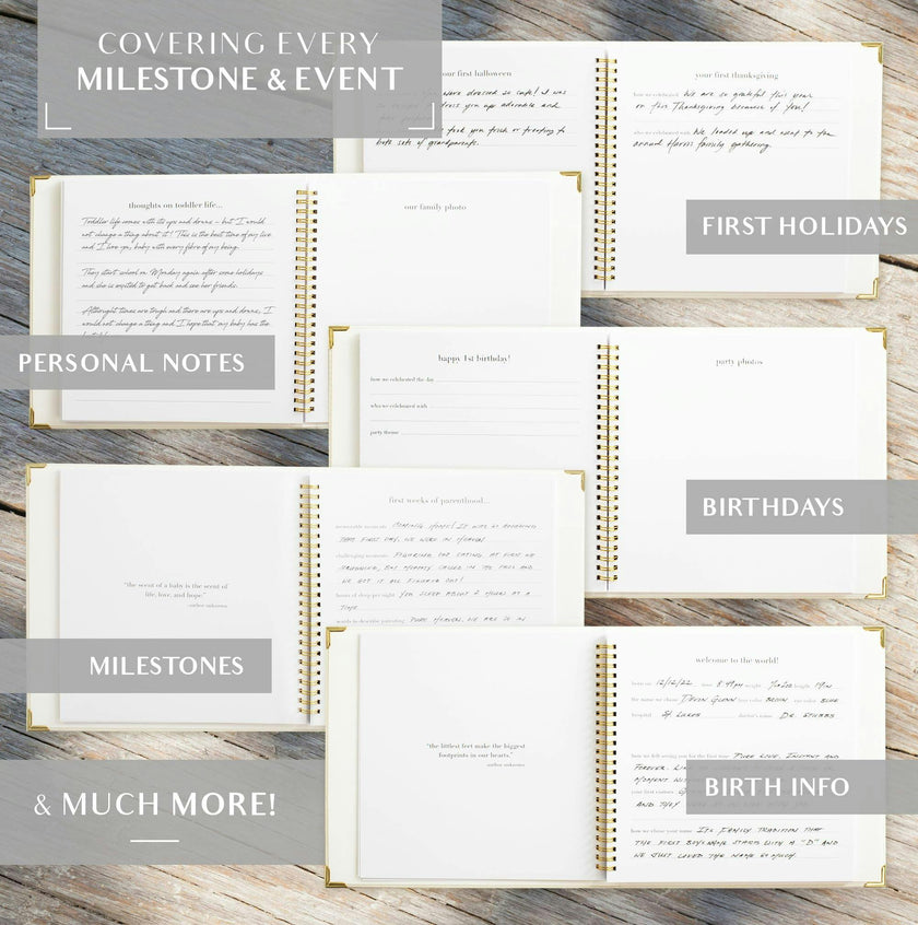 Keepsake Baby Memory Book for Boys and Girls - Timeless First 5 Year Baby Book - Linen Journal Scrapbook & Photo Album - Record Every Milestone Birth to Age 5