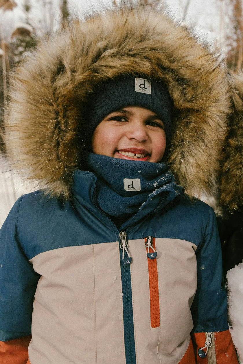Two Piece Play Snowsuit Navy And Rust Colorblock With Blue Bear Print Pants