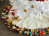 Handmade Felt Multicolor Fringe Border Cream Christmas Tree Skirt Arcadia Home