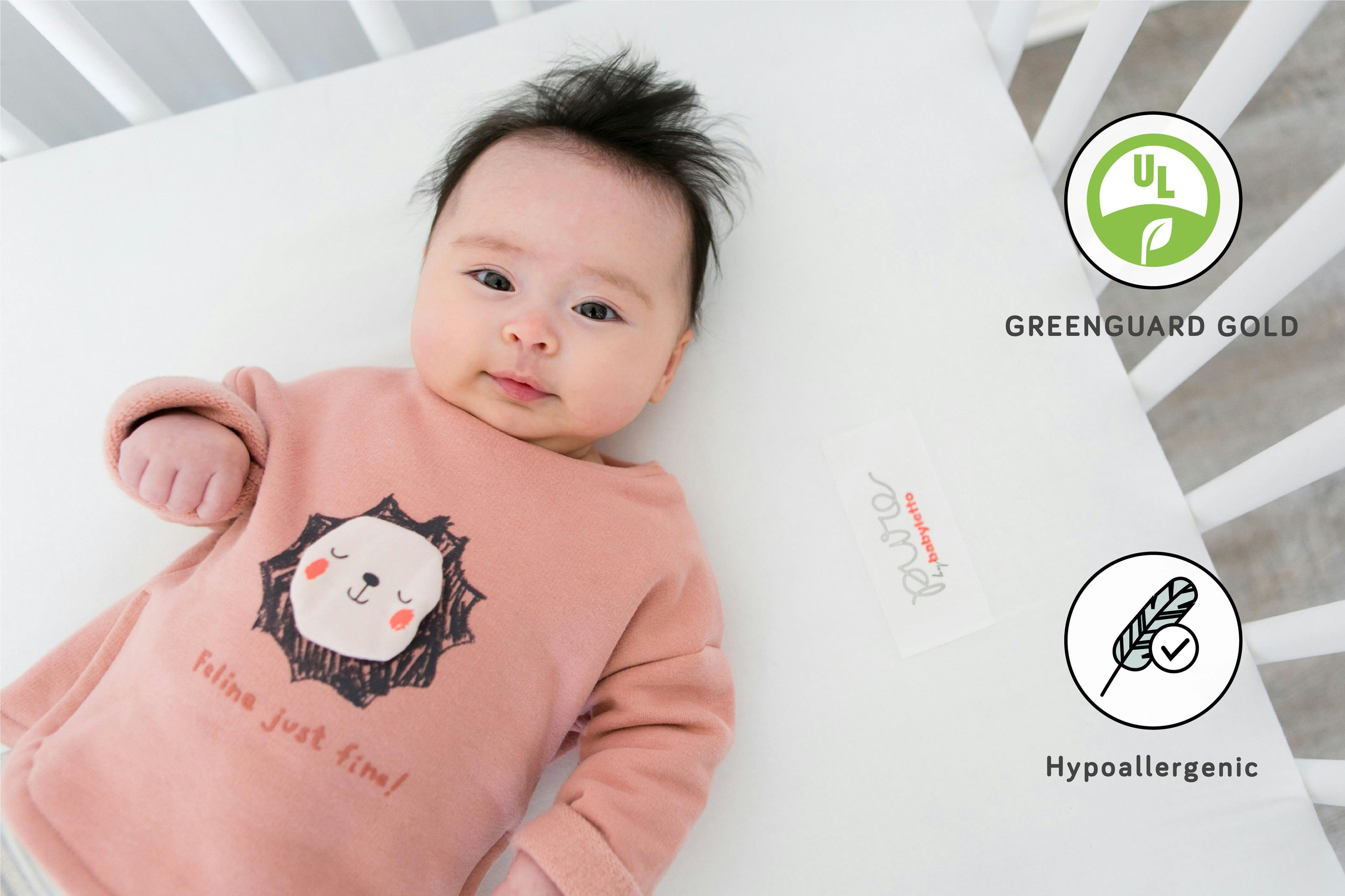 Babyletto Pure Core Mini Crib Mattress | Hybrid Quilted Waterproof Cover | Lightweight