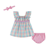 Infant Girls Plaid Dress Set | White Plaid