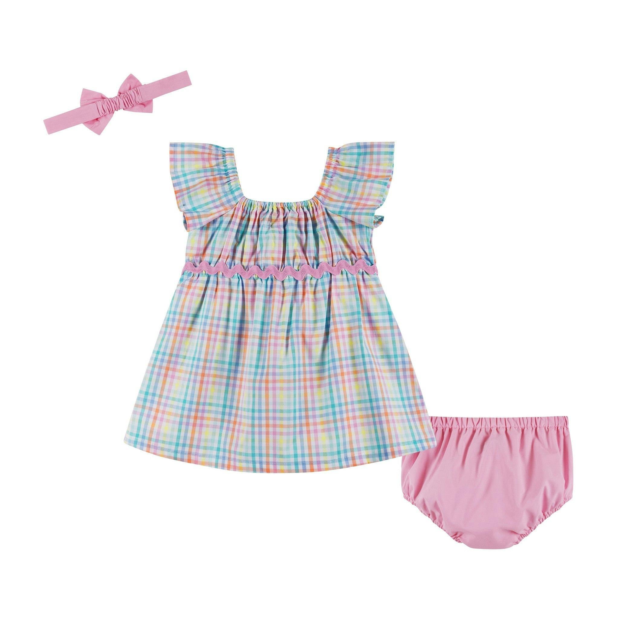 Infant Girls Plaid Dress Set | White Plaid