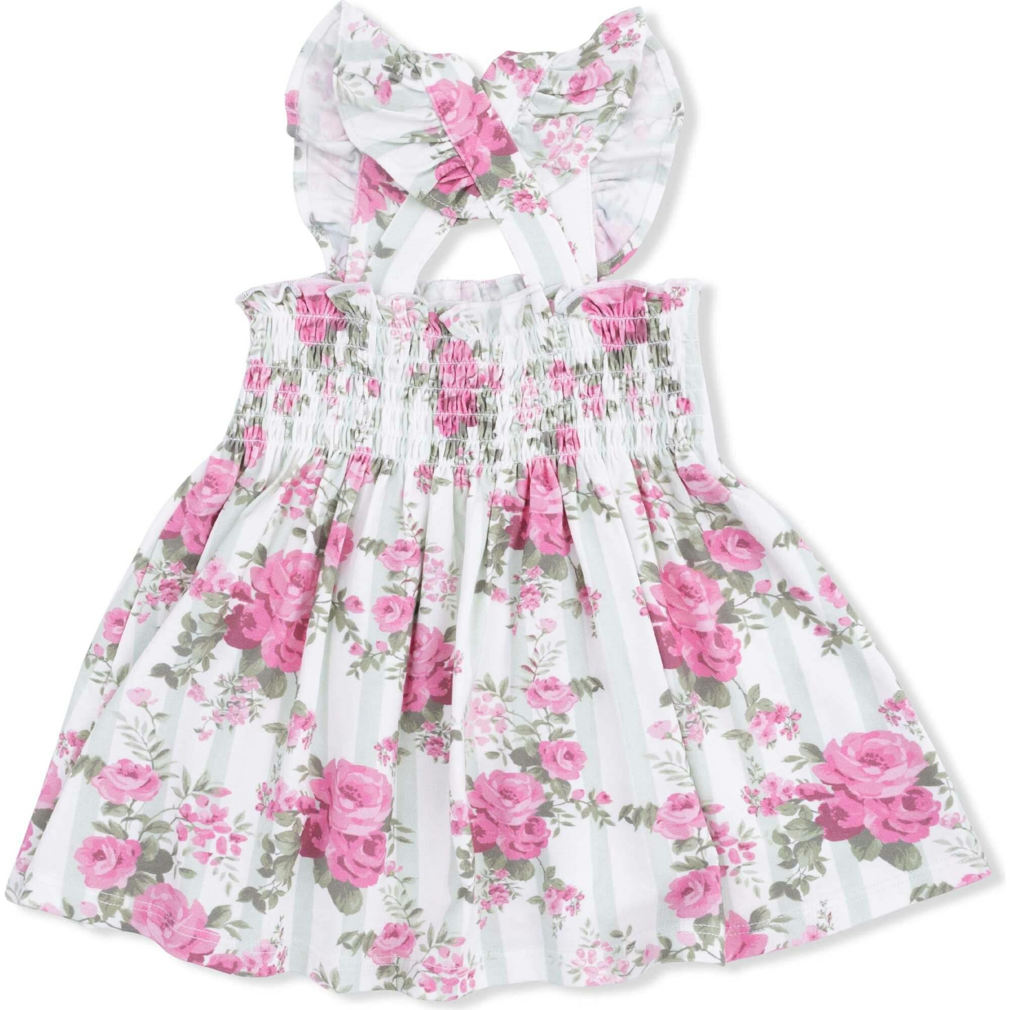 Cabbage Rose Stripe - Smocked Top with Bloomer