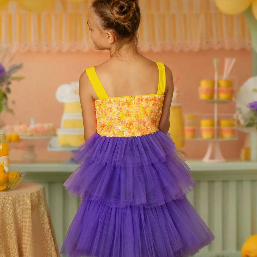 Citrus Bloom Purple Tulle Party Dress, Purple