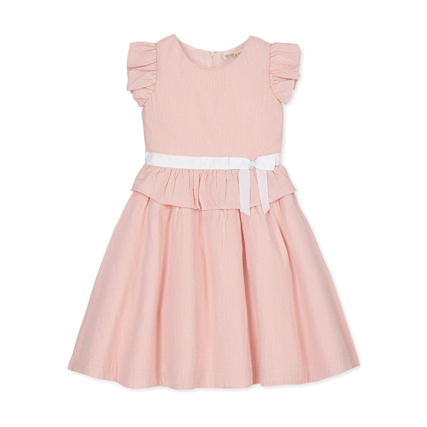 Organic Seersucker Ruffle Sleeve Peplum Dress
