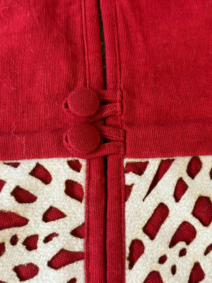Handmade Linen Precision Cut Red Christmas Tree Skirt, 60"