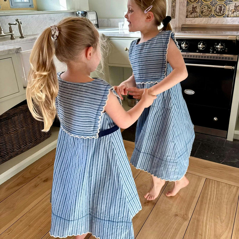 Clairette Dress, Navy Ladder Stripe
