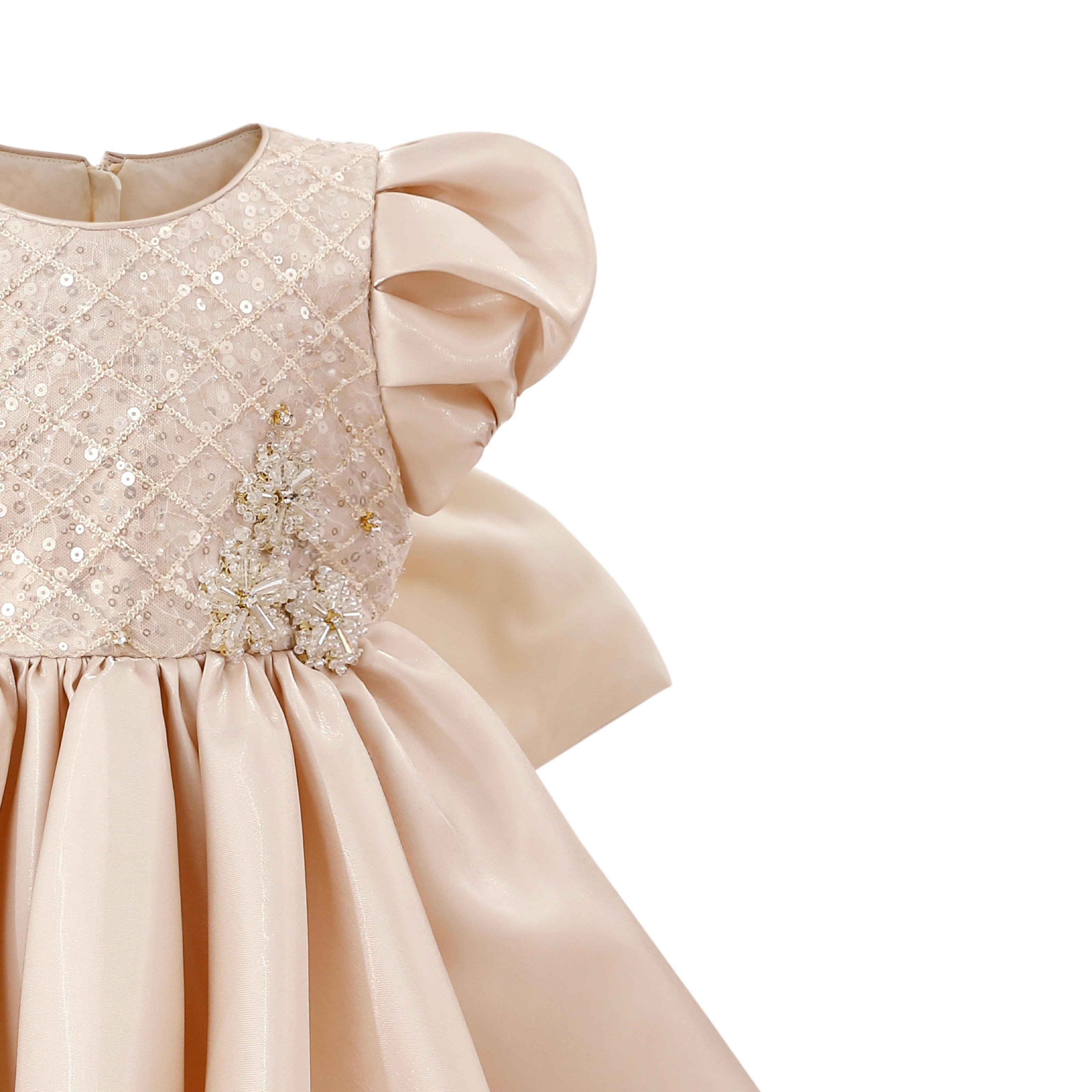 Champagne Altura Satin Bow Occasion Dress
