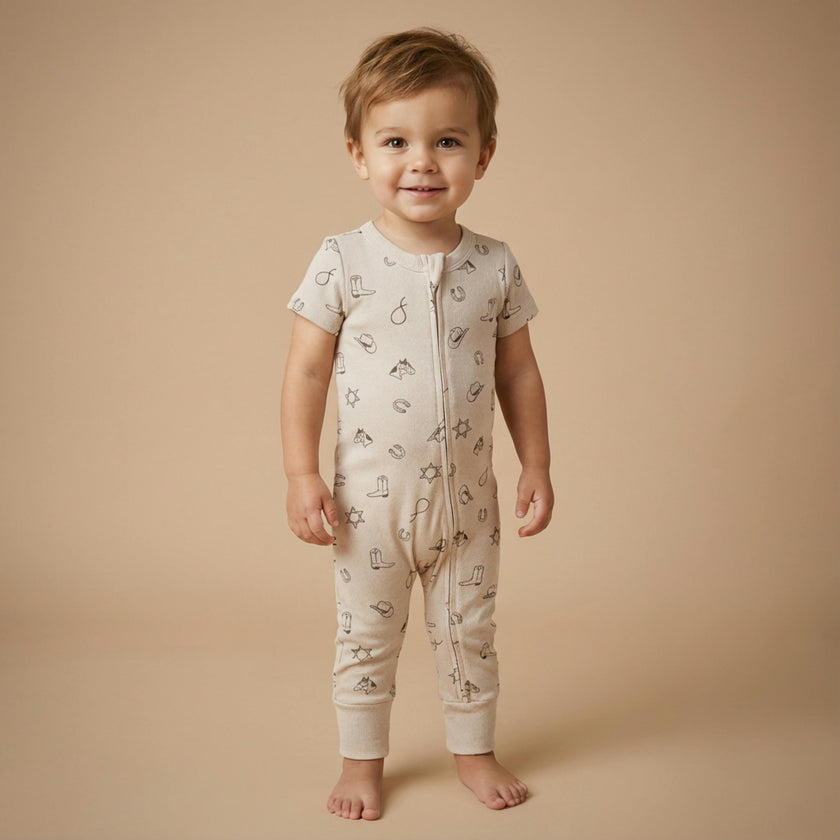 Organic Short Sleeve Zip Romper - Rodeo
