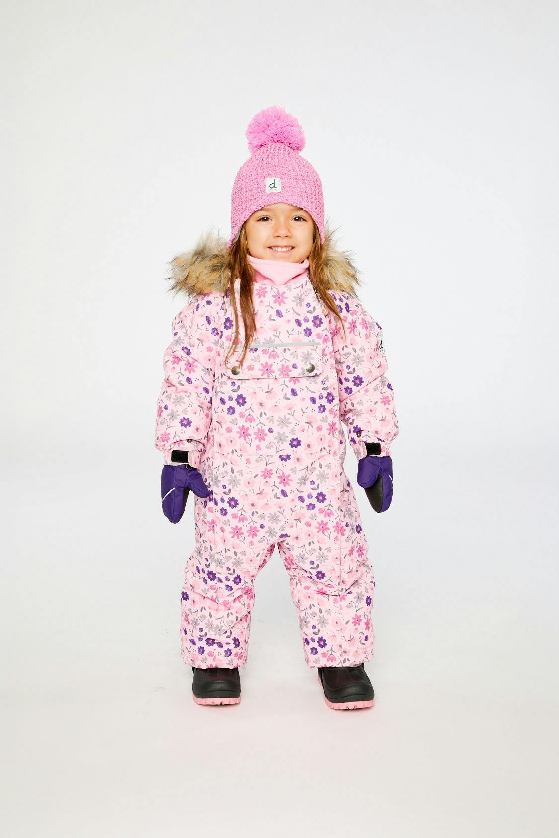 Baby One Piece Snowsuit Adapted For Car Seats Pink Mini Flower Print