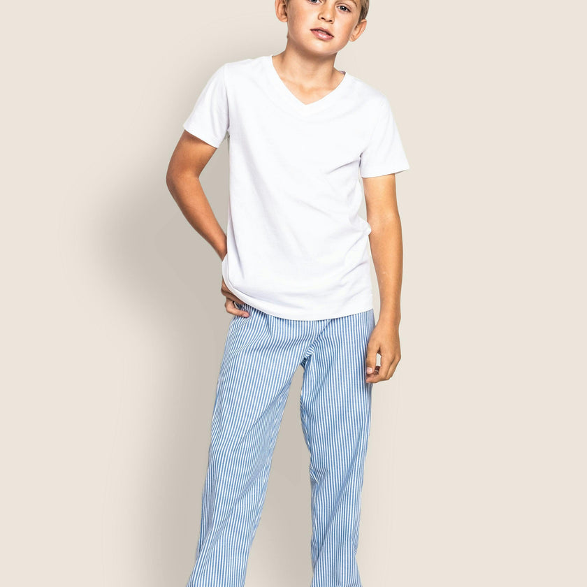 Kid's Twill Pajama Pants in French Blue Heritage Stripe