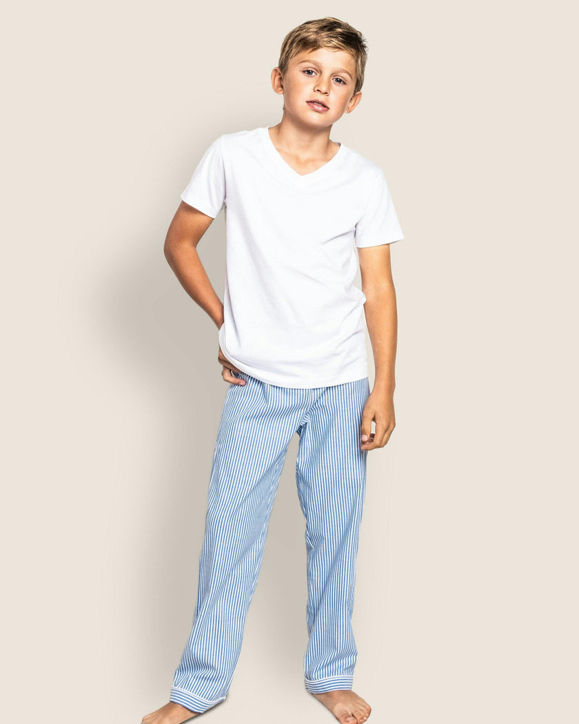 Kid's Twill Pajama Pants in French Blue Heritage Stripe