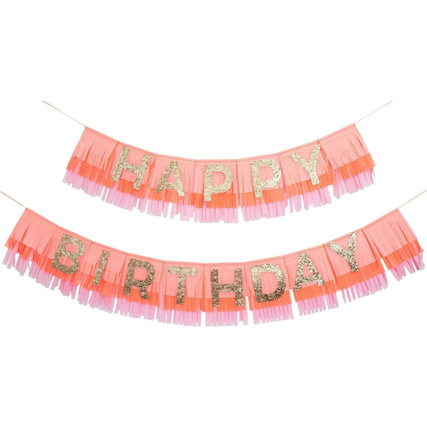 Pink Happy Birthday Fringe Garland Set