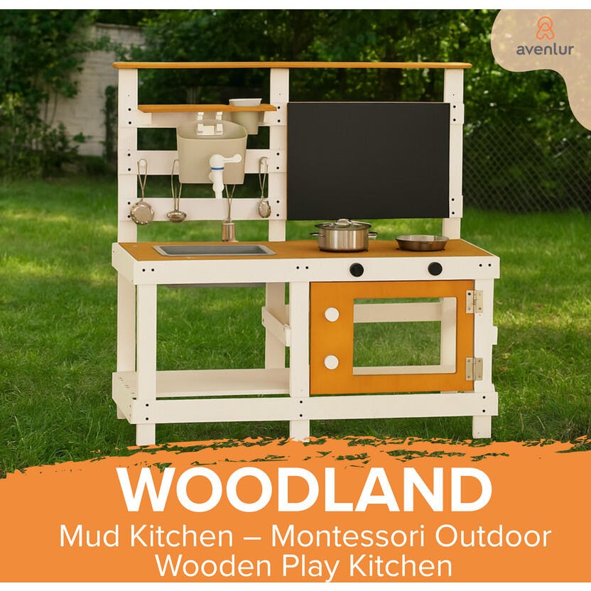 Avenlur Woodland Mud Kitchen – Montessori Outdoor Wooden Play Kitchen