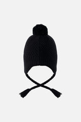 Winter Peruvian Knit Hat with Pompom Black