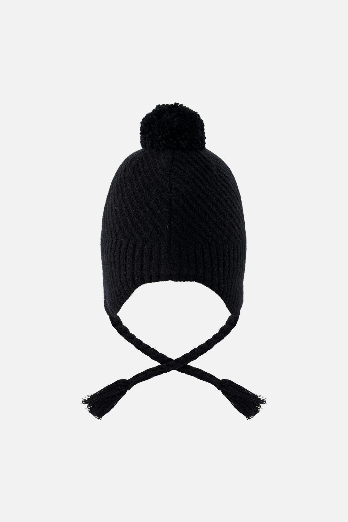 Winter Peruvian Knit Hat with Pompom Black