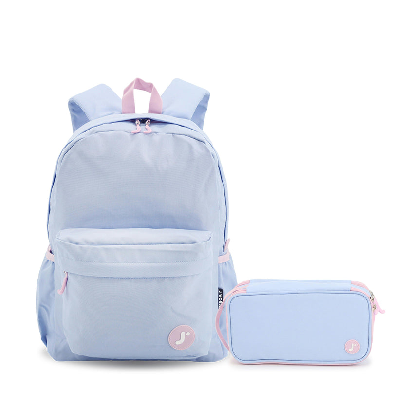 Oz Daypack Backpack with Doodle Large Pencil Case in Baby Blue
