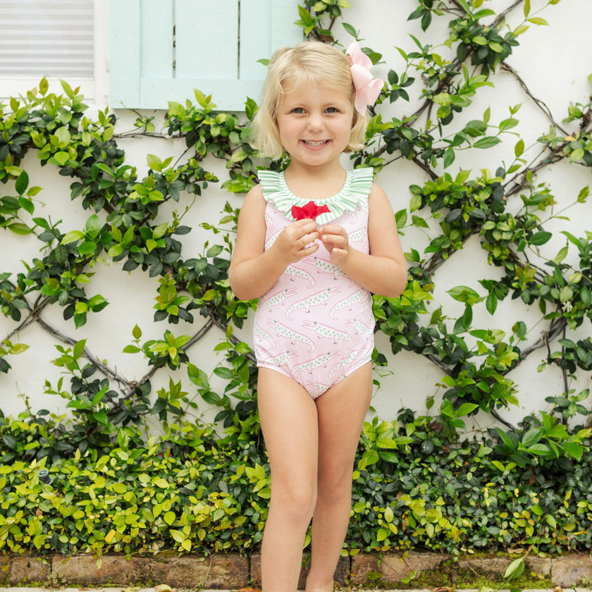 Ruffled One Piece Swimsuit - Pink Alligator Alley