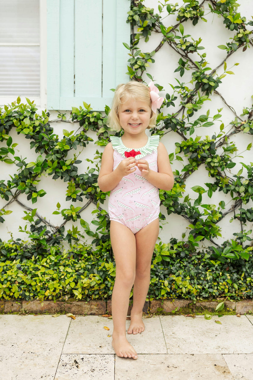 Ruffled One Piece Swimsuit - Pink Alligator Alley