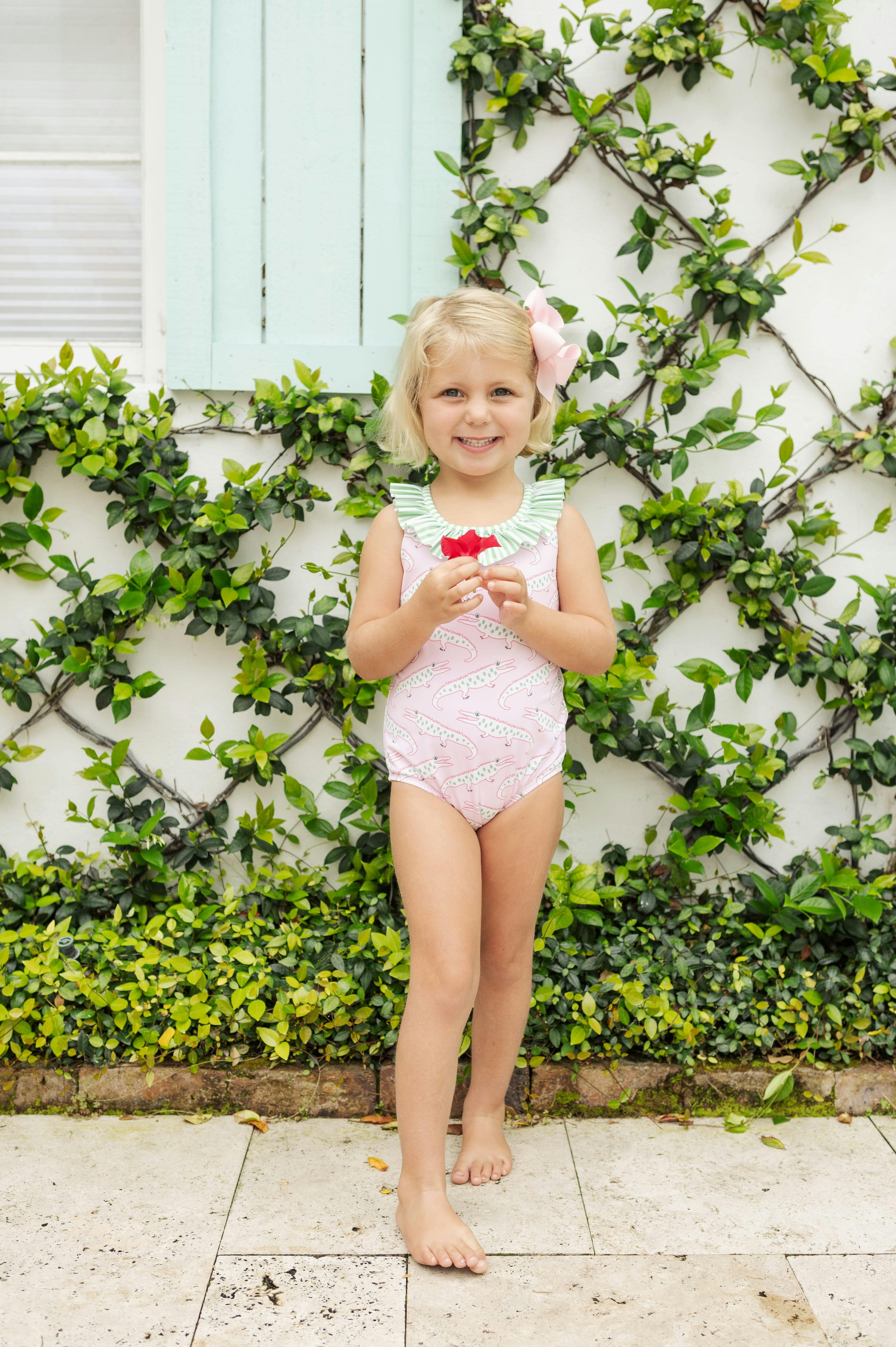 Ruffled One Piece Swimsuit - Pink Alligator Alley