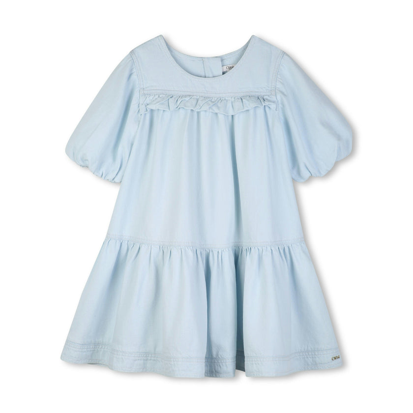 Denim Ruffled Flared Dress