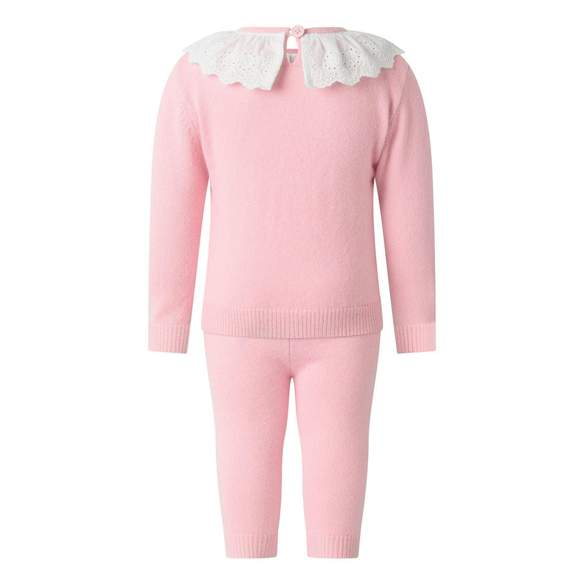 Pink Cashmere Set with Broderie Collar
