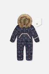 Baby Snug One Piece Snowsuit Adapted For Car Seats Blue Printed Teddy Bears